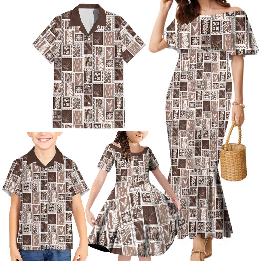 Vintage Aloha Block Quilt Family Matching Mermaid Dress and Hawaiian Shirt Beige Inspired Lei Motifs LT9 - Polynesian Pride