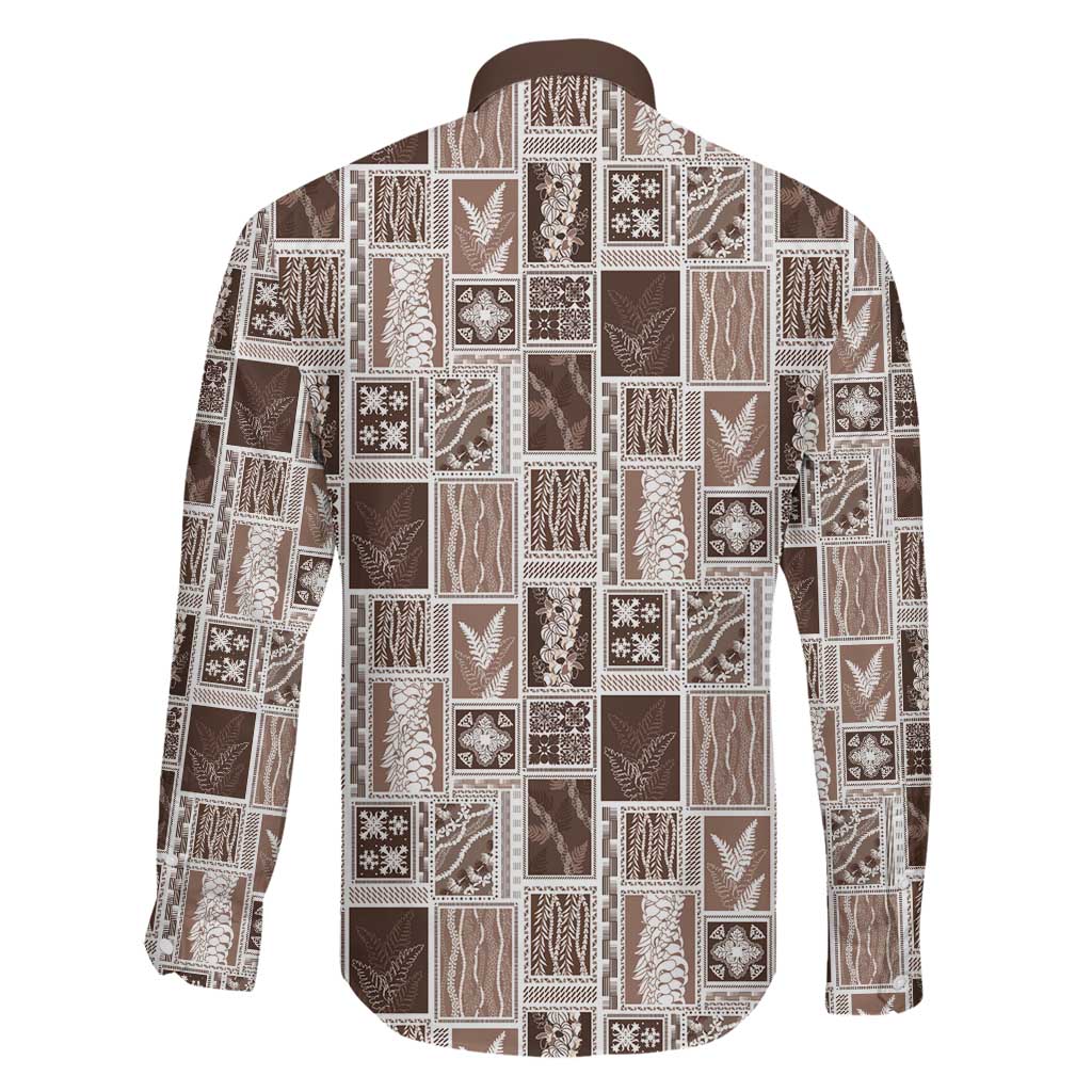 Vintage Aloha Block Quilt Family Matching Off Shoulder Maxi Dress and Hawaiian Shirt Beige Inspired Lei Motifs LT9 - Polynesian Pride
