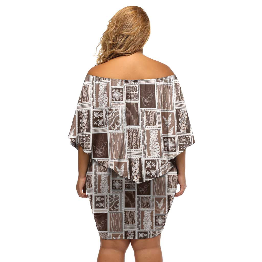Vintage Aloha Block Quilt Family Matching Off Shoulder Short Dress and Hawaiian Shirt Beige Inspired Lei Motifs LT9 - Polynesian Pride