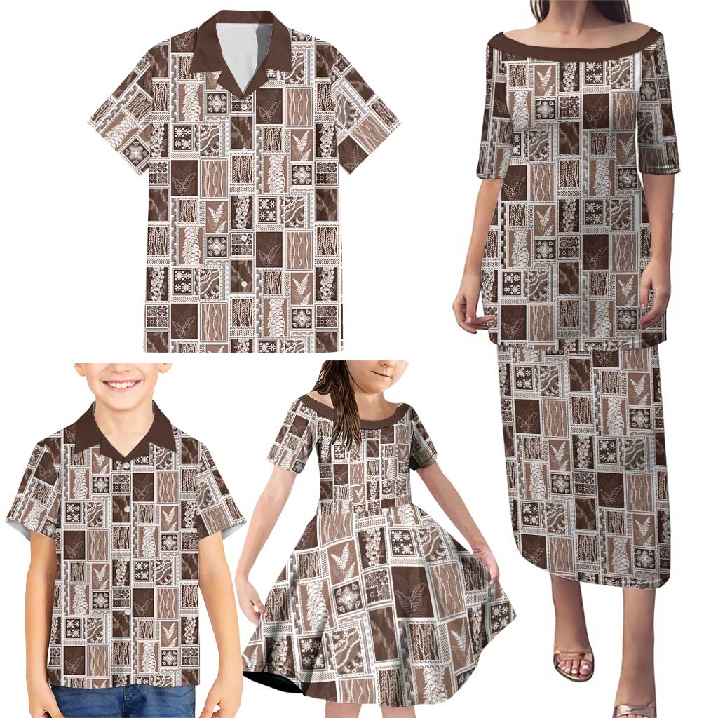 Vintage Aloha Block Quilt Family Matching Puletasi and Hawaiian Shirt Beige Inspired Lei Motifs LT9 - Polynesian Pride