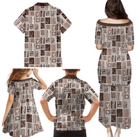 Vintage Aloha Block Quilt Family Matching Puletasi and Hawaiian Shirt Beige Inspired Lei Motifs LT9 - Polynesian Pride