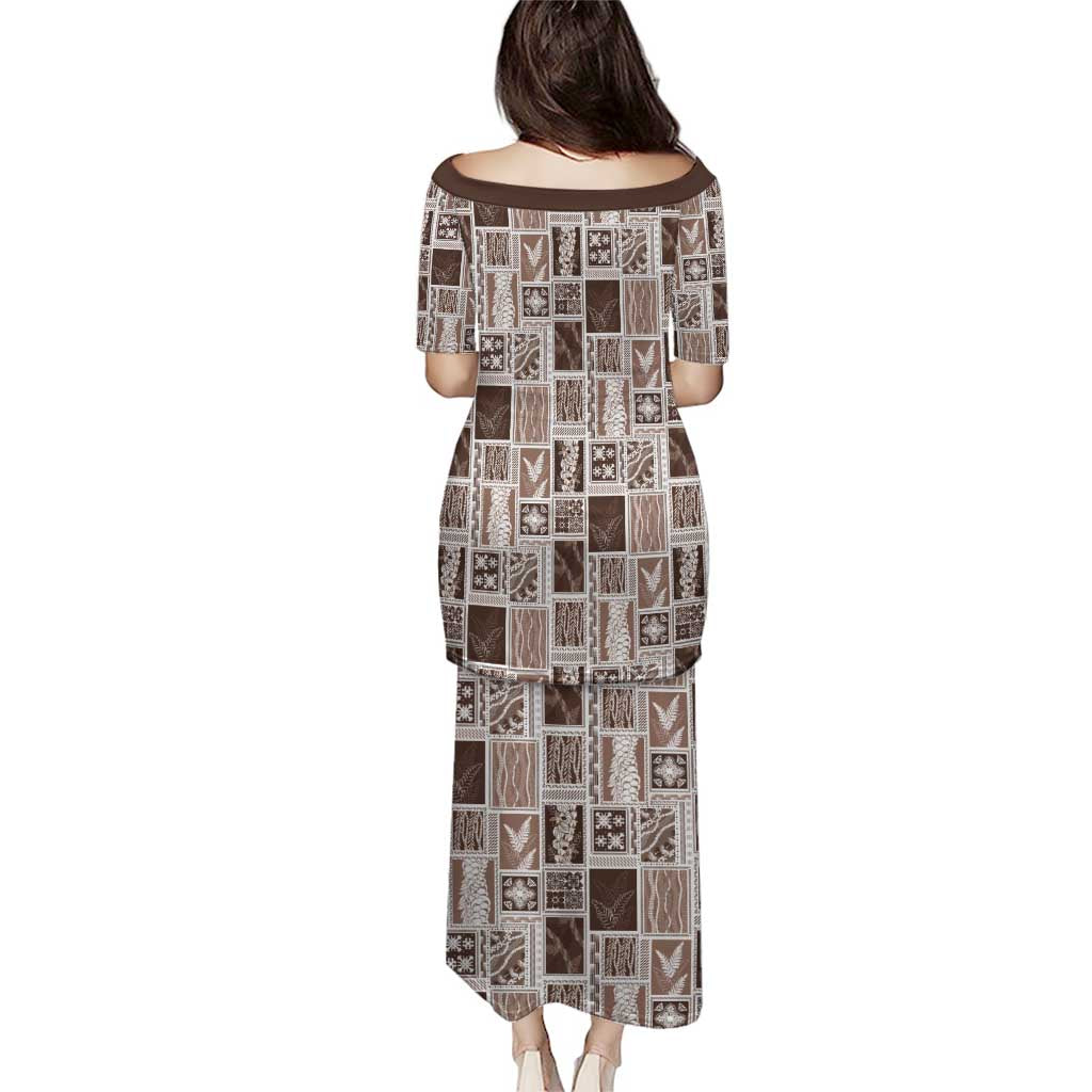 Vintage Aloha Block Quilt Family Matching Puletasi and Hawaiian Shirt Beige Inspired Lei Motifs LT9 - Polynesian Pride