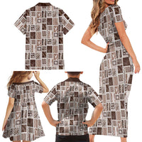 Vintage Aloha Block Quilt Family Matching Short Sleeve Bodycon Dress and Hawaiian Shirt Beige Inspired Lei Motifs LT9 - Polynesian Pride