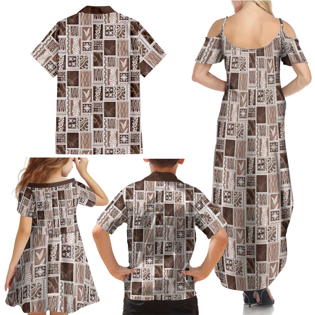 Vintage Aloha Block Quilt Family Matching Summer Maxi Dress and Hawaiian Shirt Beige Inspired Lei Motifs LT9 - Polynesian Pride