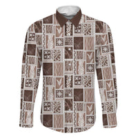 Vintage Aloha Block Quilt Family Matching Summer Maxi Dress and Hawaiian Shirt Beige Inspired Lei Motifs LT9 Dad's Shirt - Long Sleeve Beige - Polynesian Pride