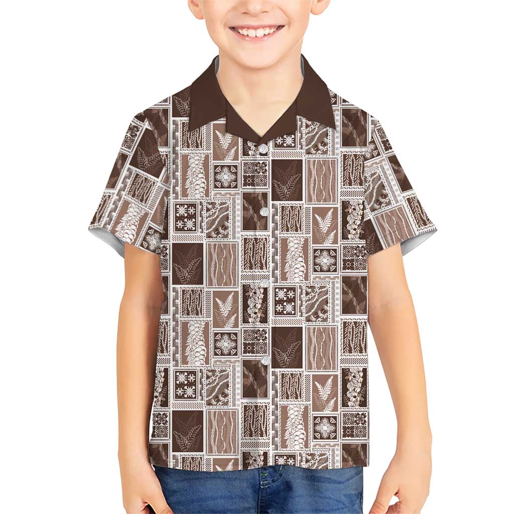 Vintage Aloha Block Quilt Family Matching Summer Maxi Dress and Hawaiian Shirt Beige Inspired Lei Motifs LT9 Son's Shirt Beige - Polynesian Pride