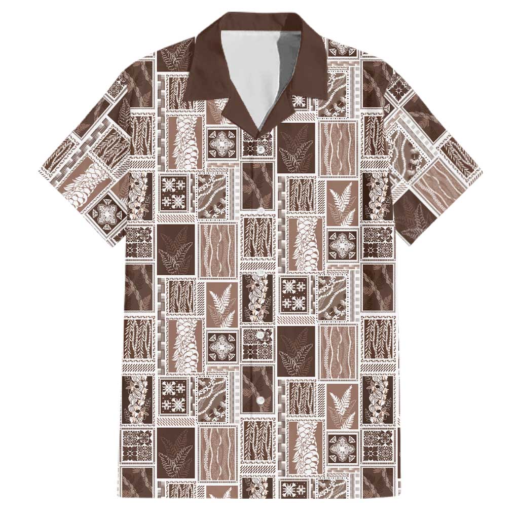 Vintage Aloha Block Quilt Family Matching Tank Maxi Dress and Hawaiian Shirt Beige Inspired Lei Motifs LT9 Dad's Shirt - Short Sleeve Beige - Polynesian Pride