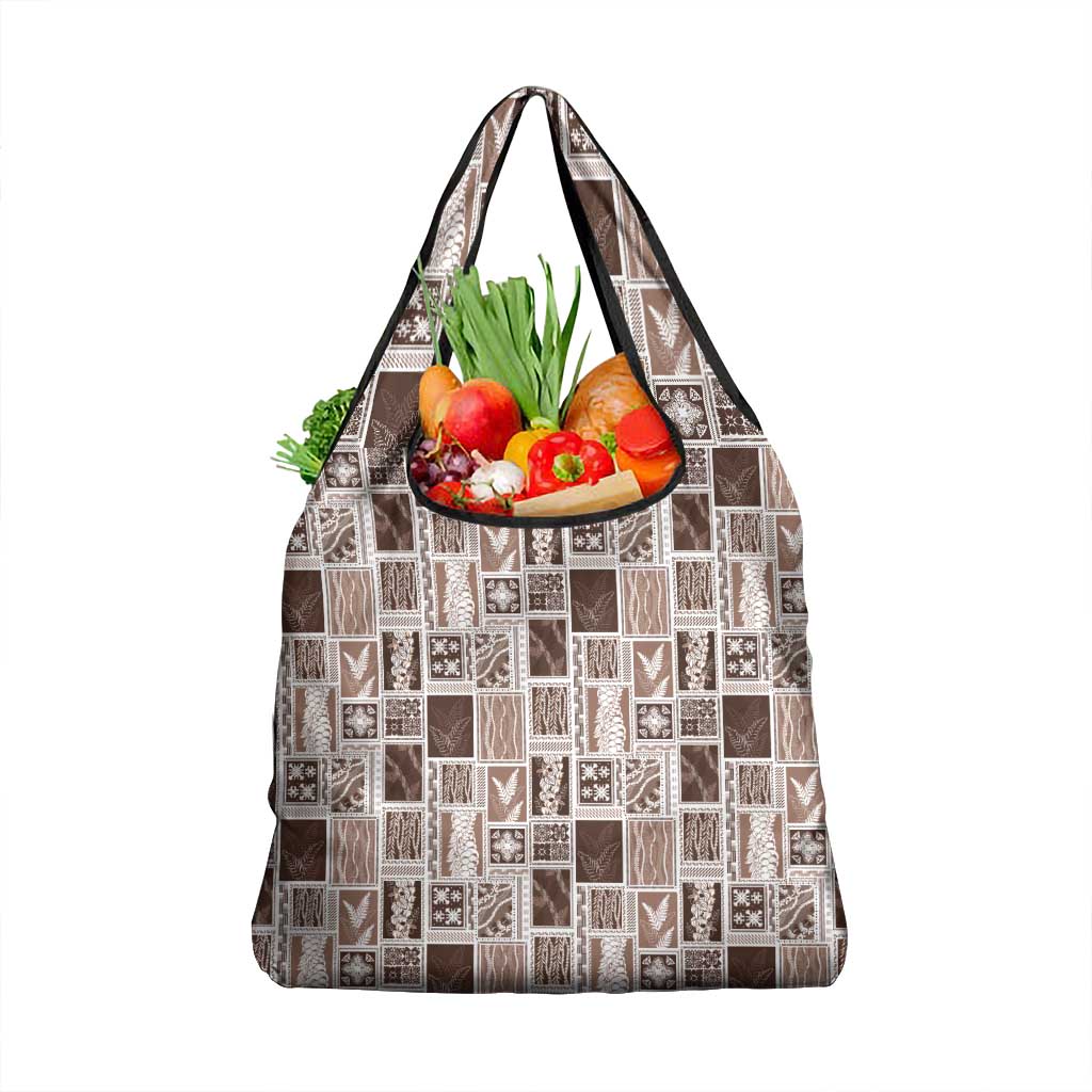 Vintage Aloha Block Quilt Grocery Bag Beige Inspired Lei Motifs LT9 1-pack One Size Beige - Polynesian Pride