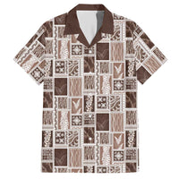 Vintage Aloha Block Quilt Hawaiian Shirt Beige Inspired Lei Motifs - Polynesian Pride