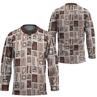 Vintage Aloha Block Quilt Hockey Jersey Beige Inspired Lei Motifs - Polynesian Pride
