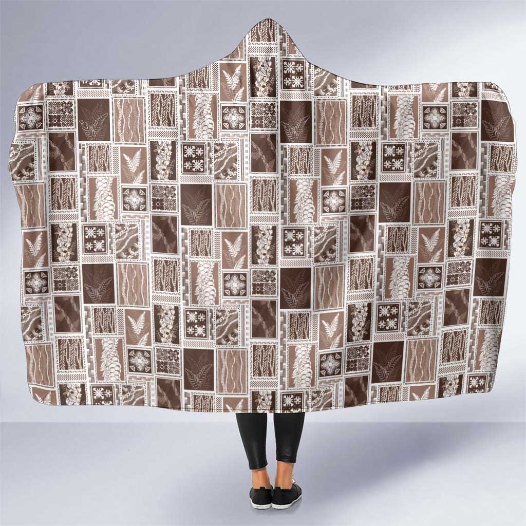 Vintage Aloha Block Quilt Hooded Blanket Beige Inspired Lei Motifs LT9 One Size Beige - Polynesian Pride