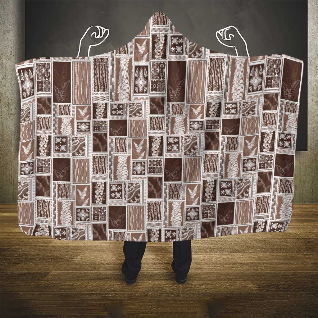 Vintage Aloha Block Quilt Hooded Blanket Beige Inspired Lei Motifs - Polynesian Pride