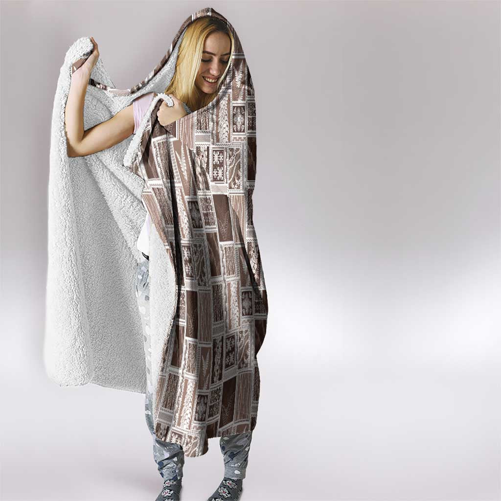Vintage Aloha Block Quilt Hooded Blanket Beige Inspired Lei Motifs - Polynesian Pride