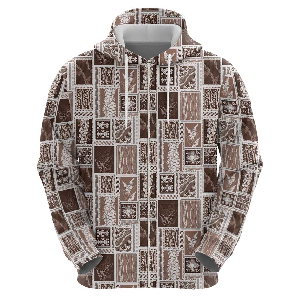 Vintage Aloha Block Quilt Hoodie Beige Inspired Lei Motifs - Polynesian Pride