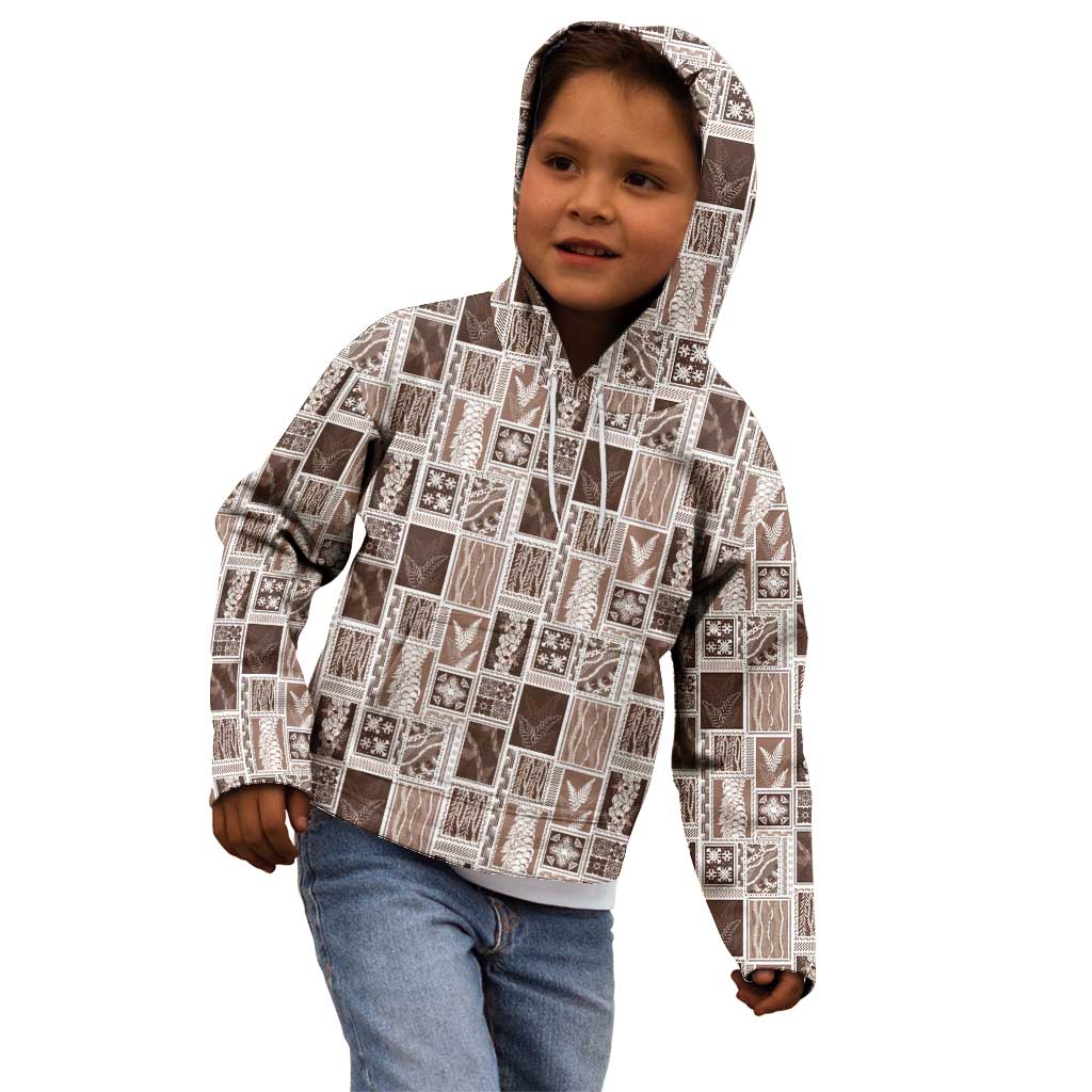 Vintage Aloha Block Quilt Kid Hoodie Beige Inspired Lei Motifs - Polynesian Pride
