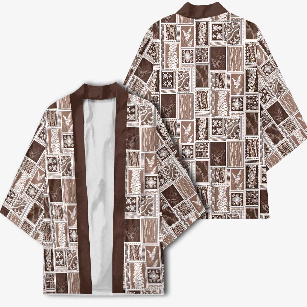 Vintage Aloha Block Quilt Kimono Beige Inspired Lei Motifs - Polynesian Pride