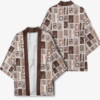 Vintage Aloha Block Quilt Kimono Beige Inspired Lei Motifs - Polynesian Pride