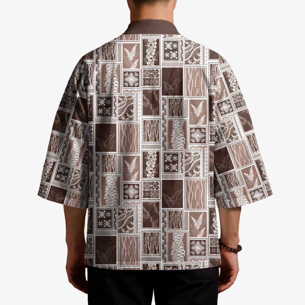 Vintage Aloha Block Quilt Kimono Beige Inspired Lei Motifs - Polynesian Pride