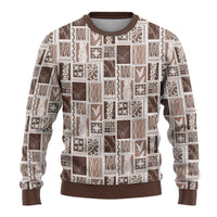 Vintage Aloha Block Quilt Ugly Christmas Sweater Beige Inspired Lei Motifs - Polynesian Pride