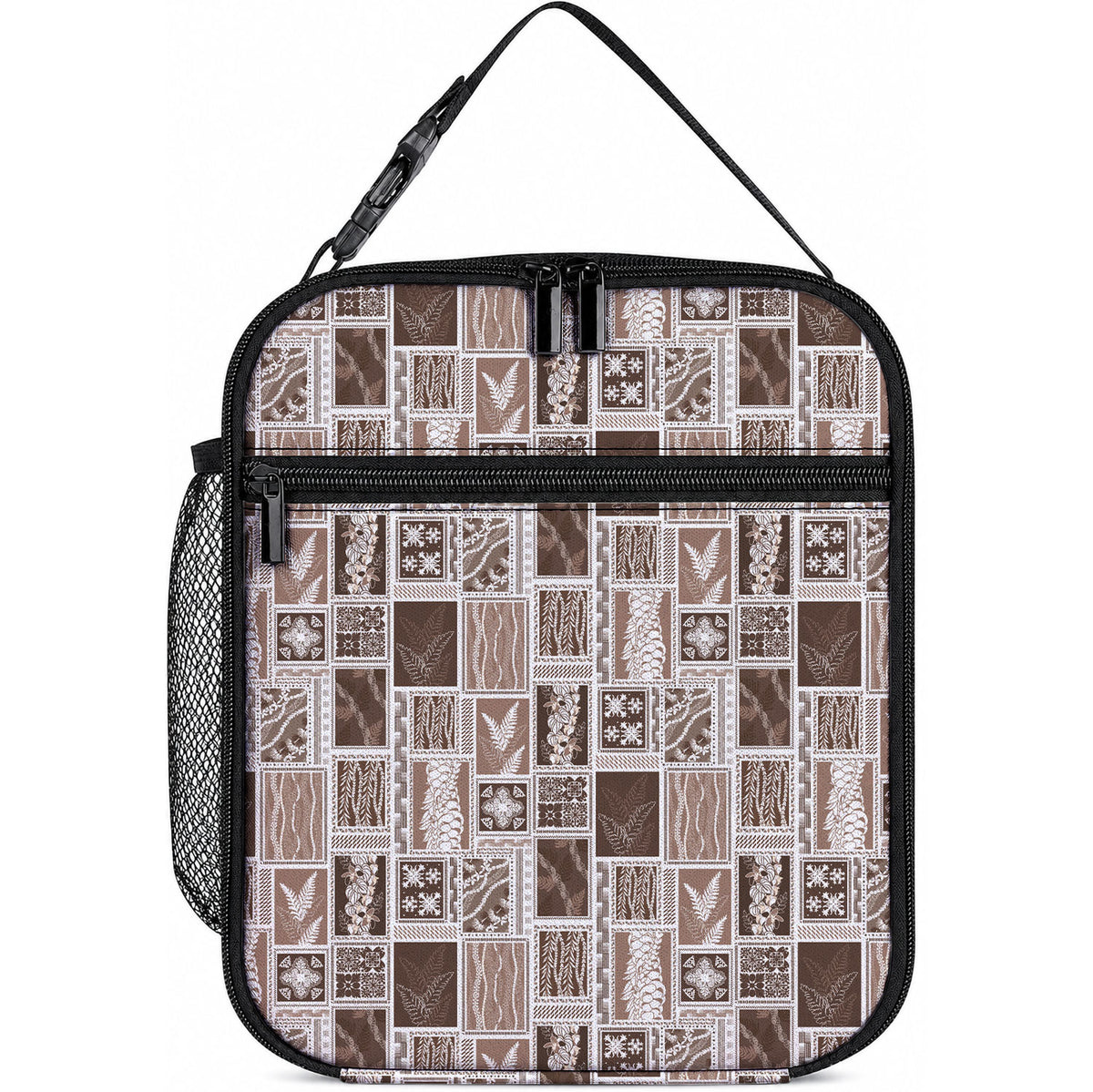 Vintage Aloha Block Quilt Lunch Bag Beige Inspired Lei Motifs LT9 10.2 × 8.3 × 4.3 inch Beige - Polynesian Pride