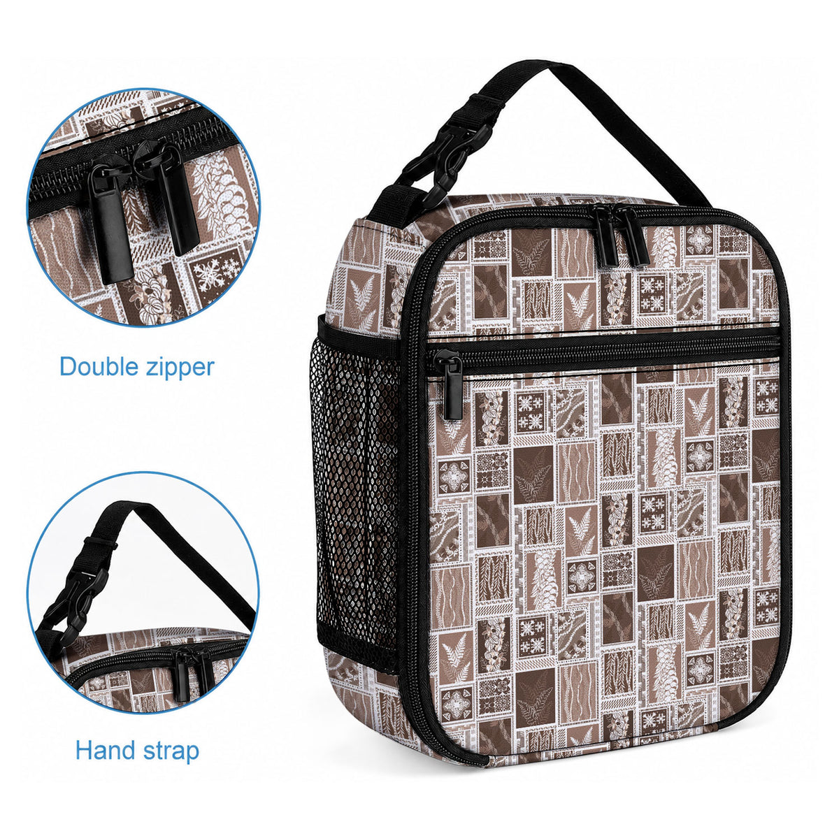 Vintage Aloha Block Quilt Lunch Bag Beige Inspired Lei Motifs LT9 - Polynesian Pride