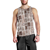 Vintage Aloha Block Quilt Men Tank Top Beige Inspired Lei Motifs - Polynesian Pride