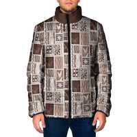 Vintage Aloha Block Quilt Padded Jacket Beige Inspired Lei Motifs - Polynesian Pride