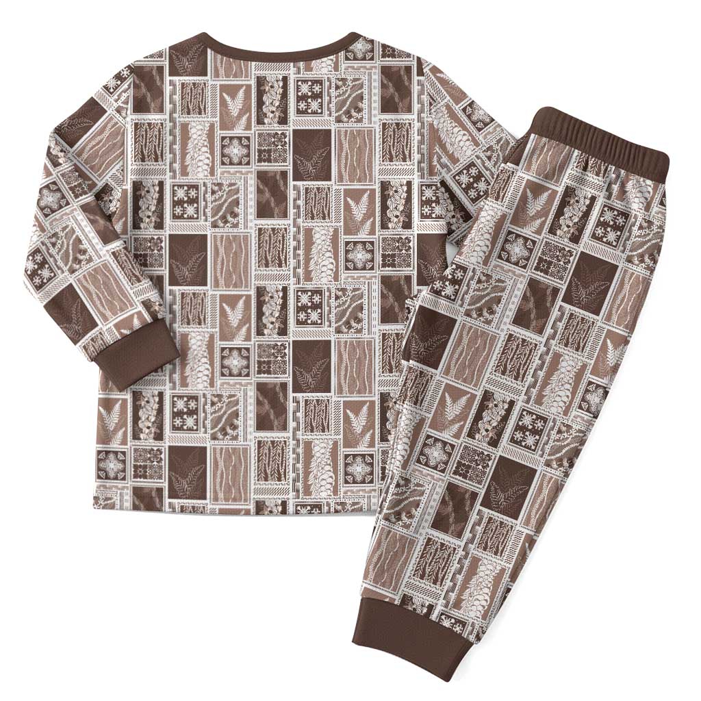 Vintage Aloha Block Quilt Christmas Pajama Set Beige Inspired Lei Motifs - Polynesian Pride