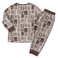 Vintage Aloha Block Quilt Christmas Pajama Set Beige Inspired Lei Motifs - Polynesian Pride