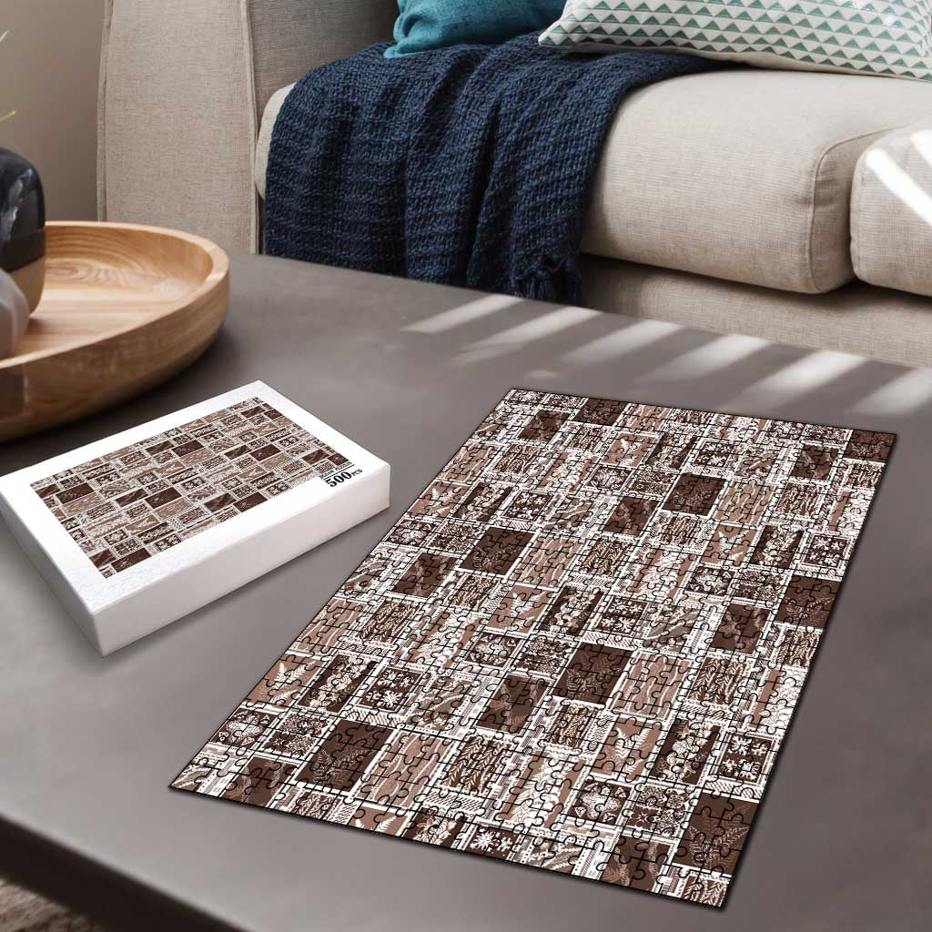 Vintage Aloha Block Quilt Puzzle Beige Inspired Lei Motifs - Polynesian Pride