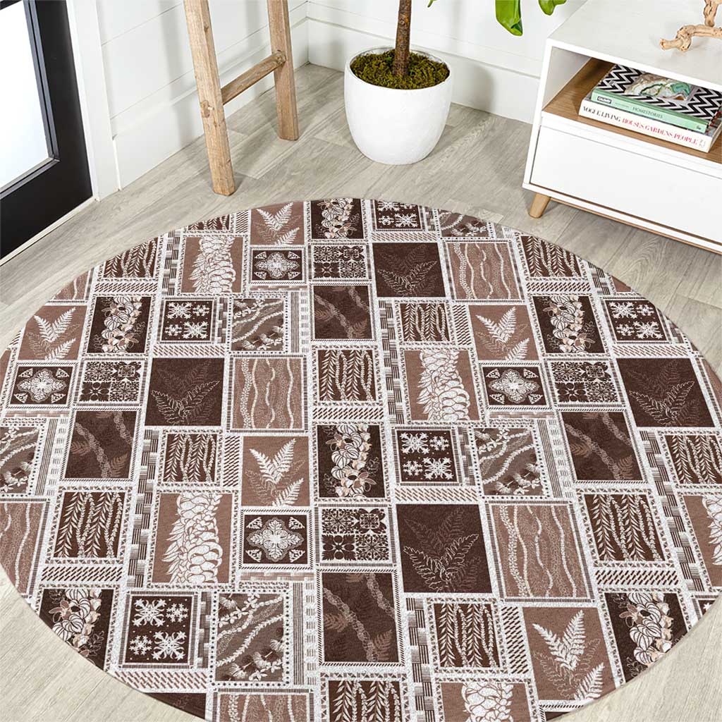 Vintage Aloha Block Quilt Round Carpet Beige Inspired Lei Motifs LT9 Beige - Polynesian Pride