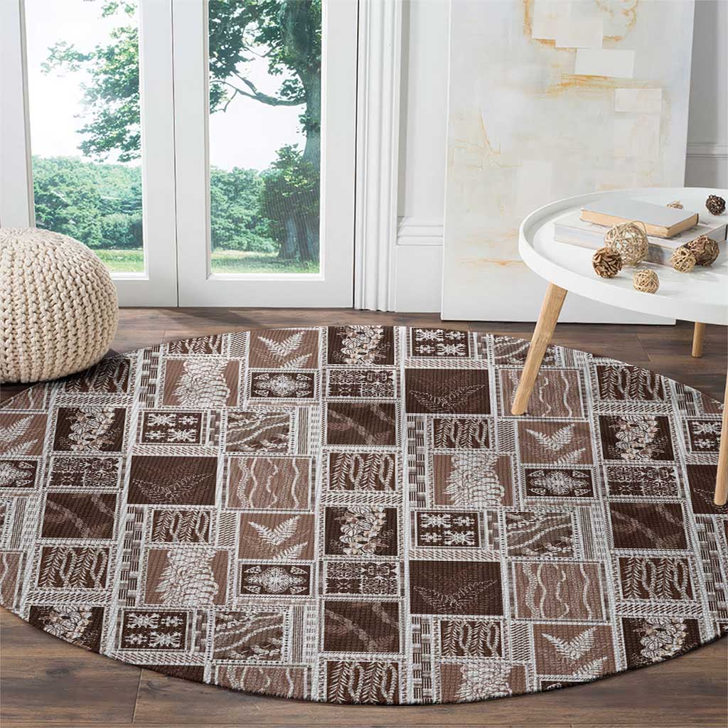 Vintage Aloha Block Quilt Round Carpet Beige Inspired Lei Motifs - Polynesian Pride