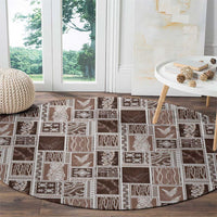 Vintage Aloha Block Quilt Round Carpet Beige Inspired Lei Motifs - Polynesian Pride