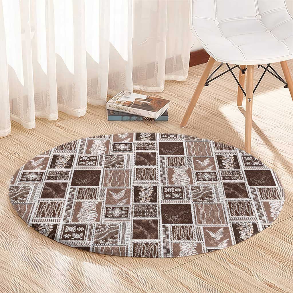 Vintage Aloha Block Quilt Round Carpet Beige Inspired Lei Motifs - Polynesian Pride