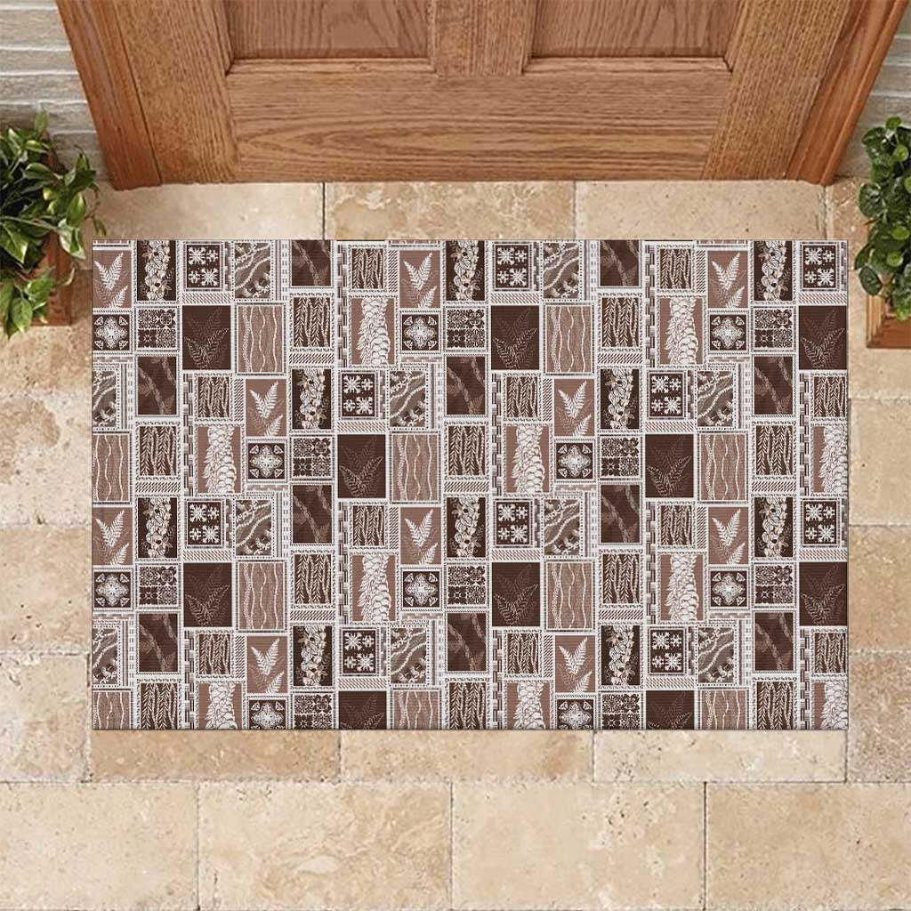 Vintage Aloha Block Quilt Rubber Doormat Beige Inspired Lei Motifs LT9 Beige - Polynesian Pride