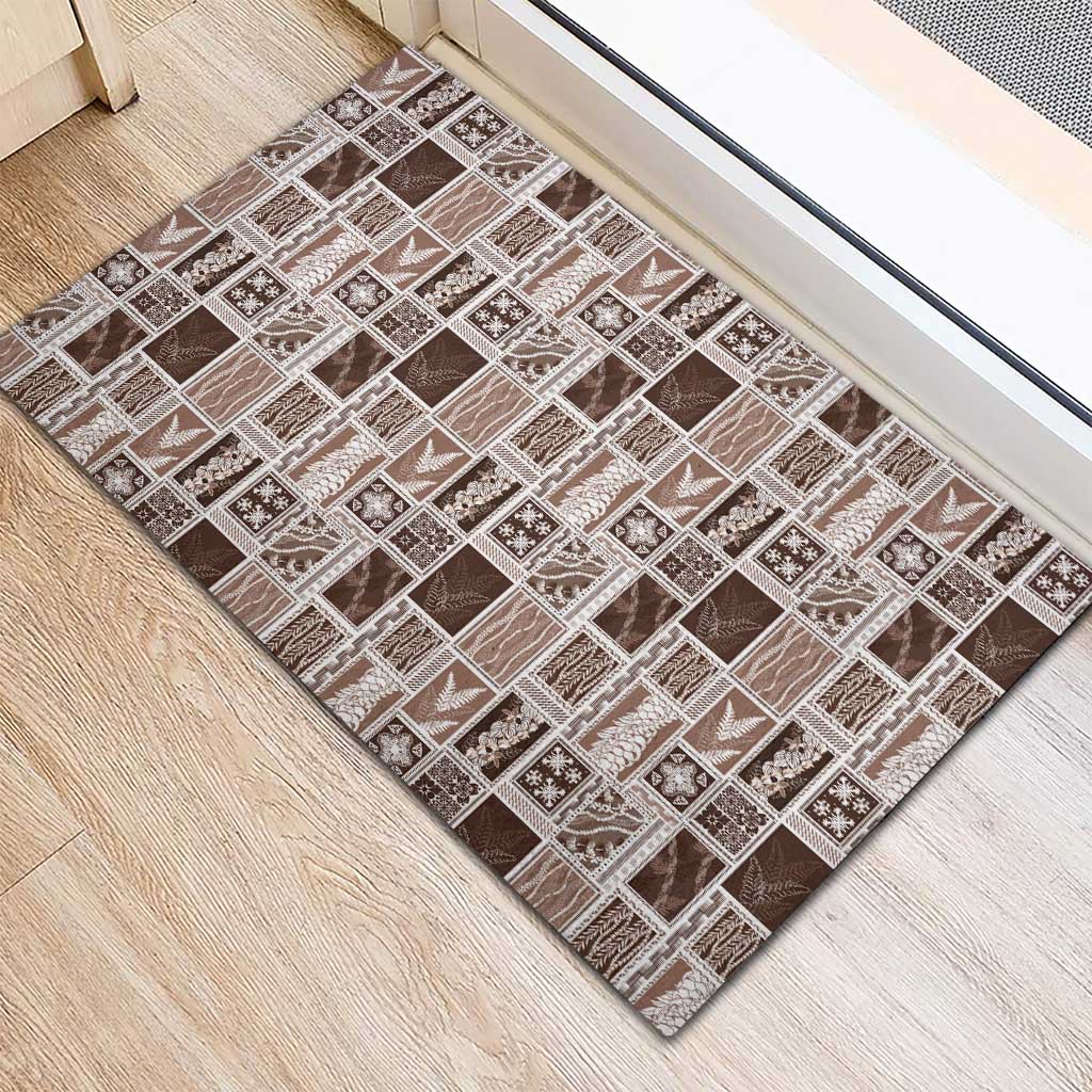 Vintage Aloha Block Quilt Rubber Doormat Beige Inspired Lei Motifs - Polynesian Pride