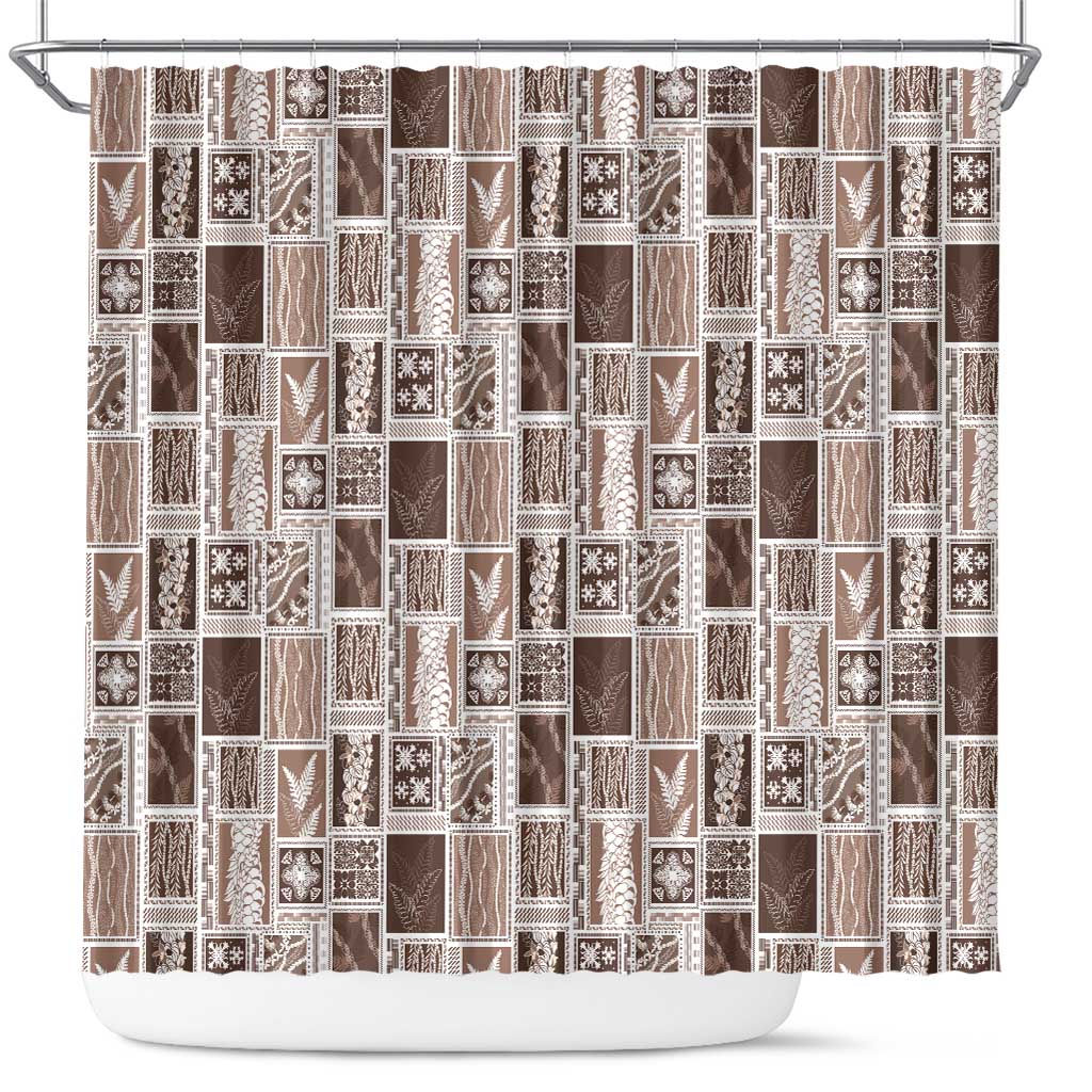 Vintage Aloha Block Quilt Shower Curtain Beige Inspired Lei Motifs LT9 Beige - Polynesian Pride