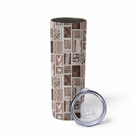 Vintage Aloha Block Quilt Skinny Tumbler Beige Inspired Lei Motifs - Polynesian Pride