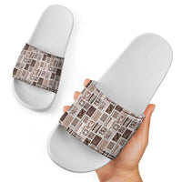 Vintage Aloha Block Quilt Slide Sandals Beige Inspired Lei Motifs - Polynesian Pride
