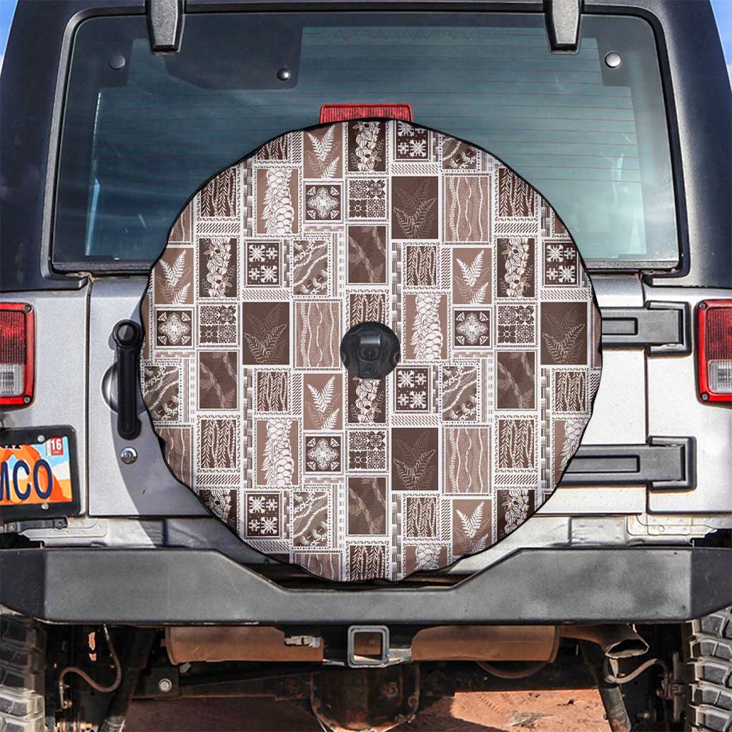 Vintage Aloha Block Quilt Spare Tire Cover Beige Inspired Lei Motifs LT9 Beige - Polynesian Pride