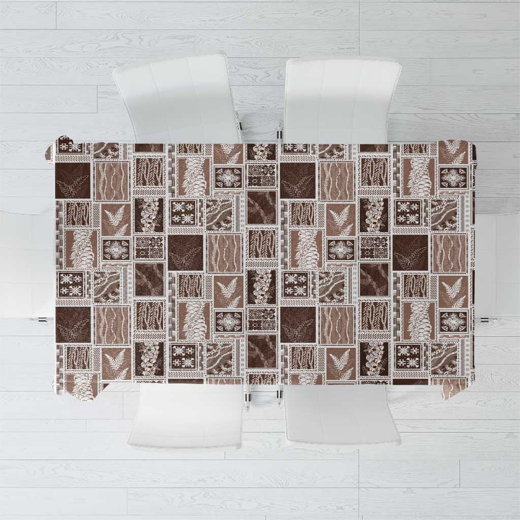Vintage Aloha Block Quilt Tablecloth Beige Inspired Lei Motifs LT9 Beige - Polynesian Pride
