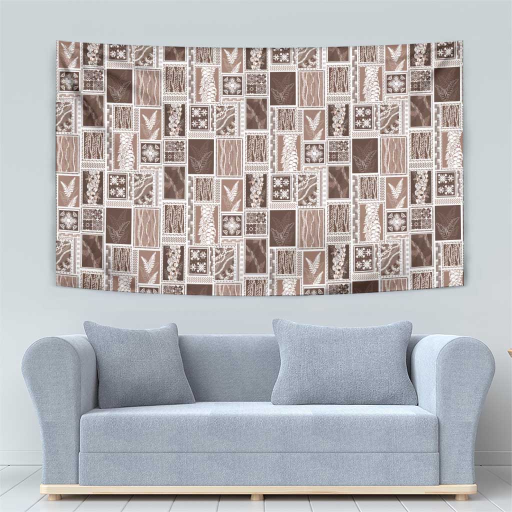 Vintage Aloha Block Quilt Tapestry Beige Inspired Lei Motifs - Polynesian Pride