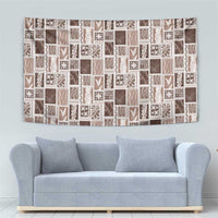 Vintage Aloha Block Quilt Tapestry Beige Inspired Lei Motifs - Polynesian Pride