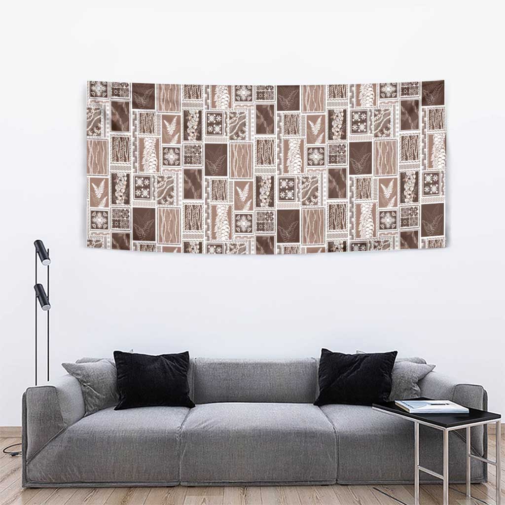 Vintage Aloha Block Quilt Tapestry Beige Inspired Lei Motifs - Polynesian Pride