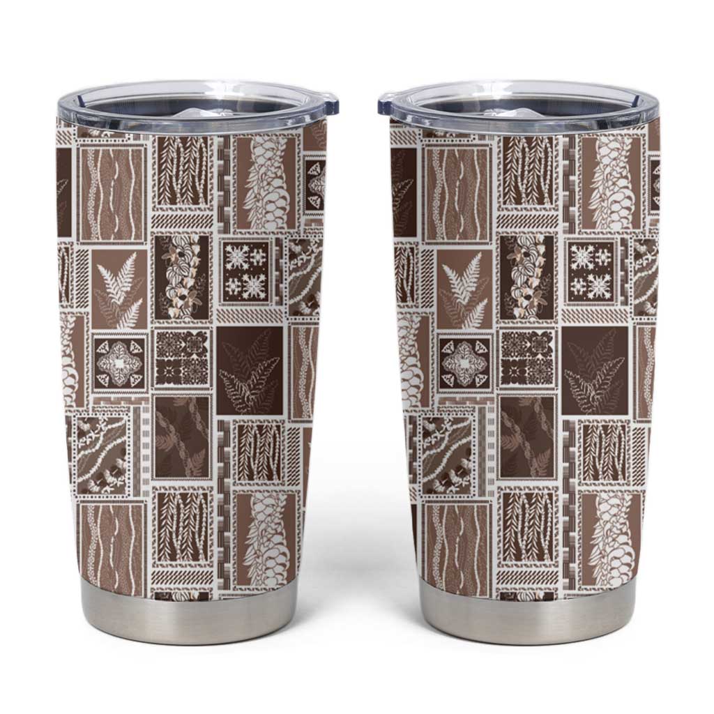 Vintage Aloha Block Quilt Tumbler Cup Beige Inspired Lei Motifs LT9 Beige - Polynesian Pride