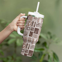 Vintage Aloha Block Quilt Tumbler With Handle Beige Inspired Lei Motifs LT9 - Polynesian Pride