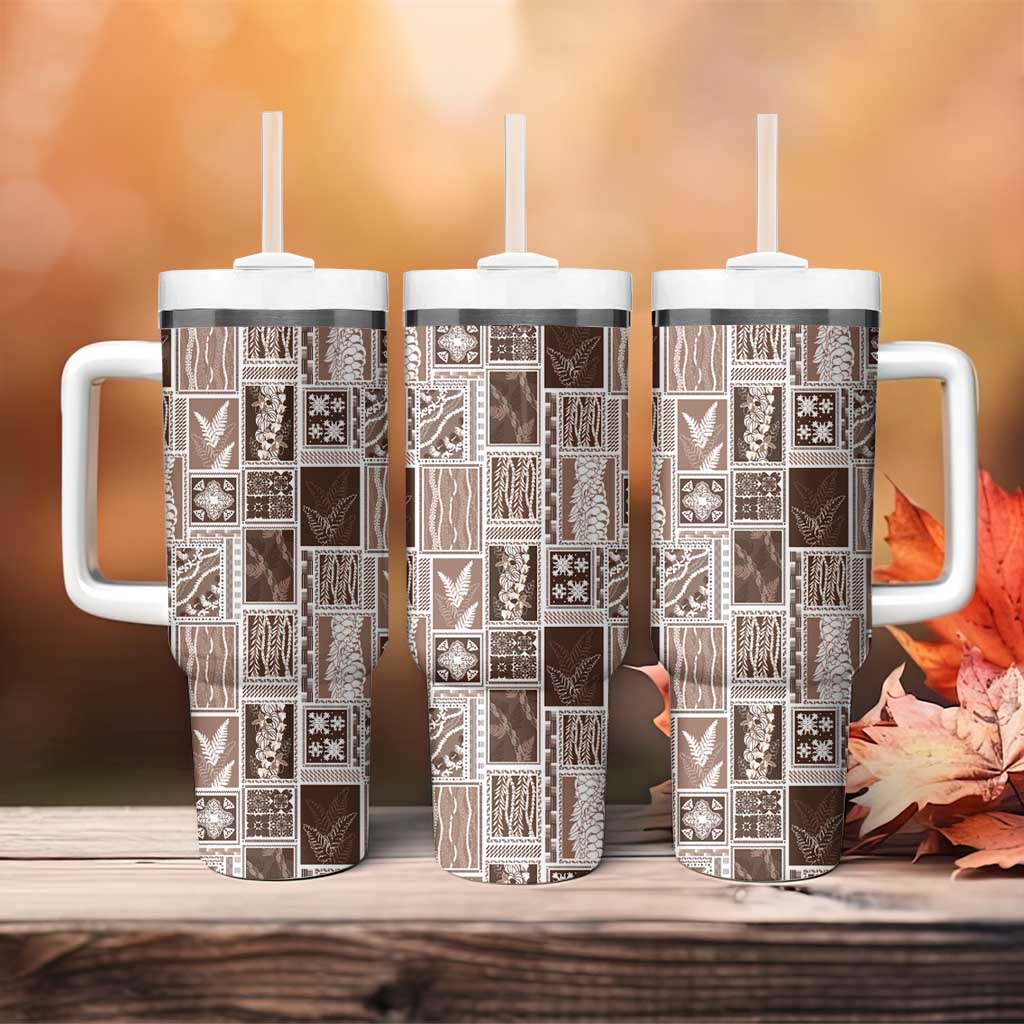 Vintage Aloha Block Quilt Tumbler With Handle Beige Inspired Lei Motifs LT9 - Polynesian Pride