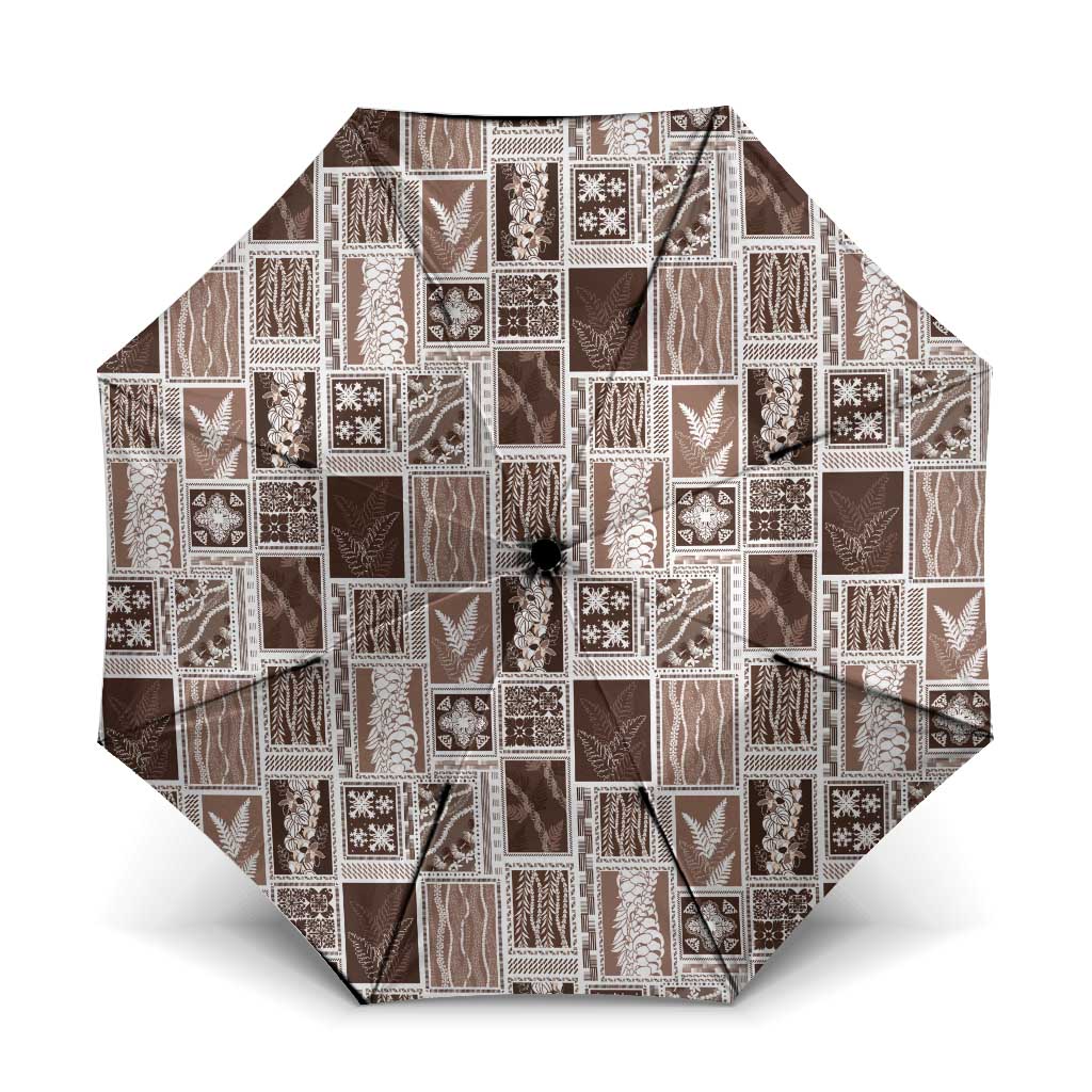 Vintage Aloha Block Quilt Umbrella Beige Inspired Lei Motifs LT9 One Size Folded 11.42 inch Opened Diameter 37.4 inch Beige - Polynesian Pride