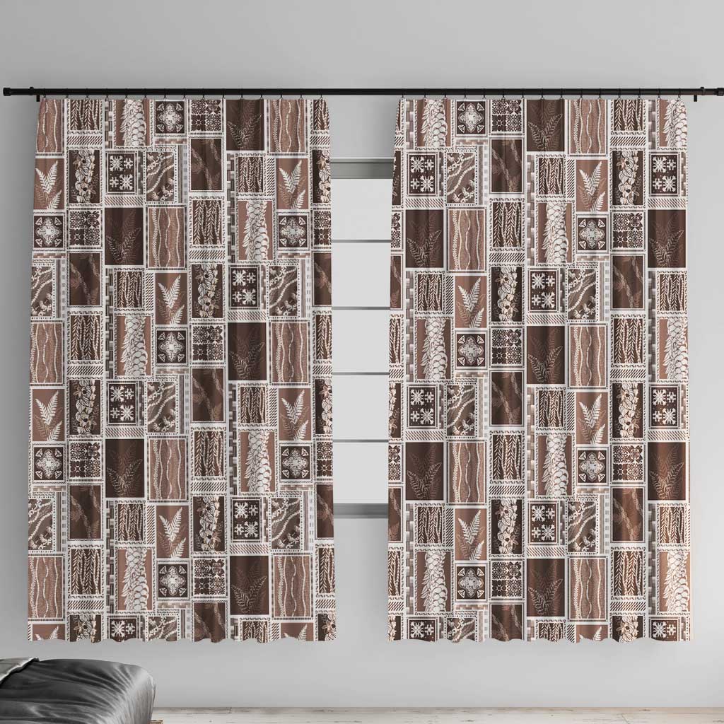 Vintage Aloha Block Quilt Window Curtain Beige Inspired Lei Motifs LT9 With Hooks Beige - Polynesian Pride