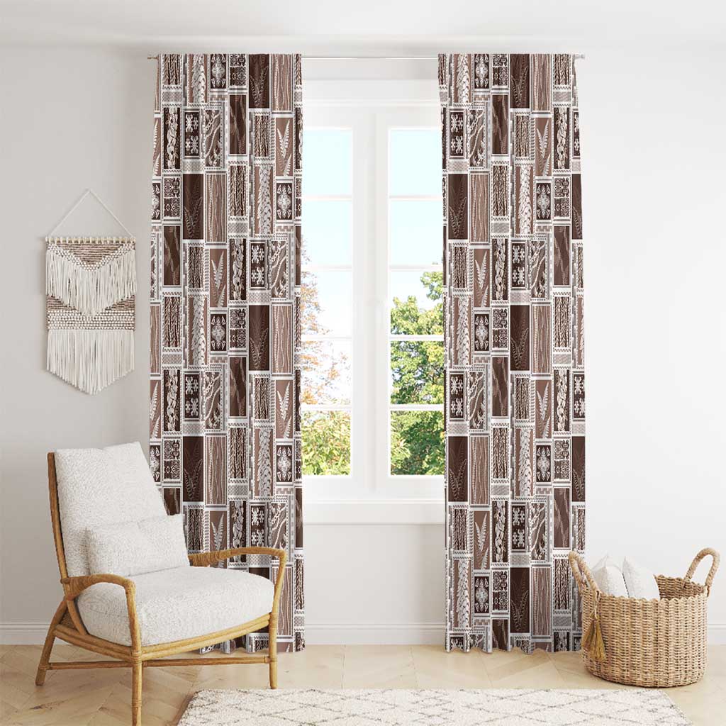 Vintage Aloha Block Quilt Window Curtain Beige Inspired Lei Motifs - Polynesian Pride
